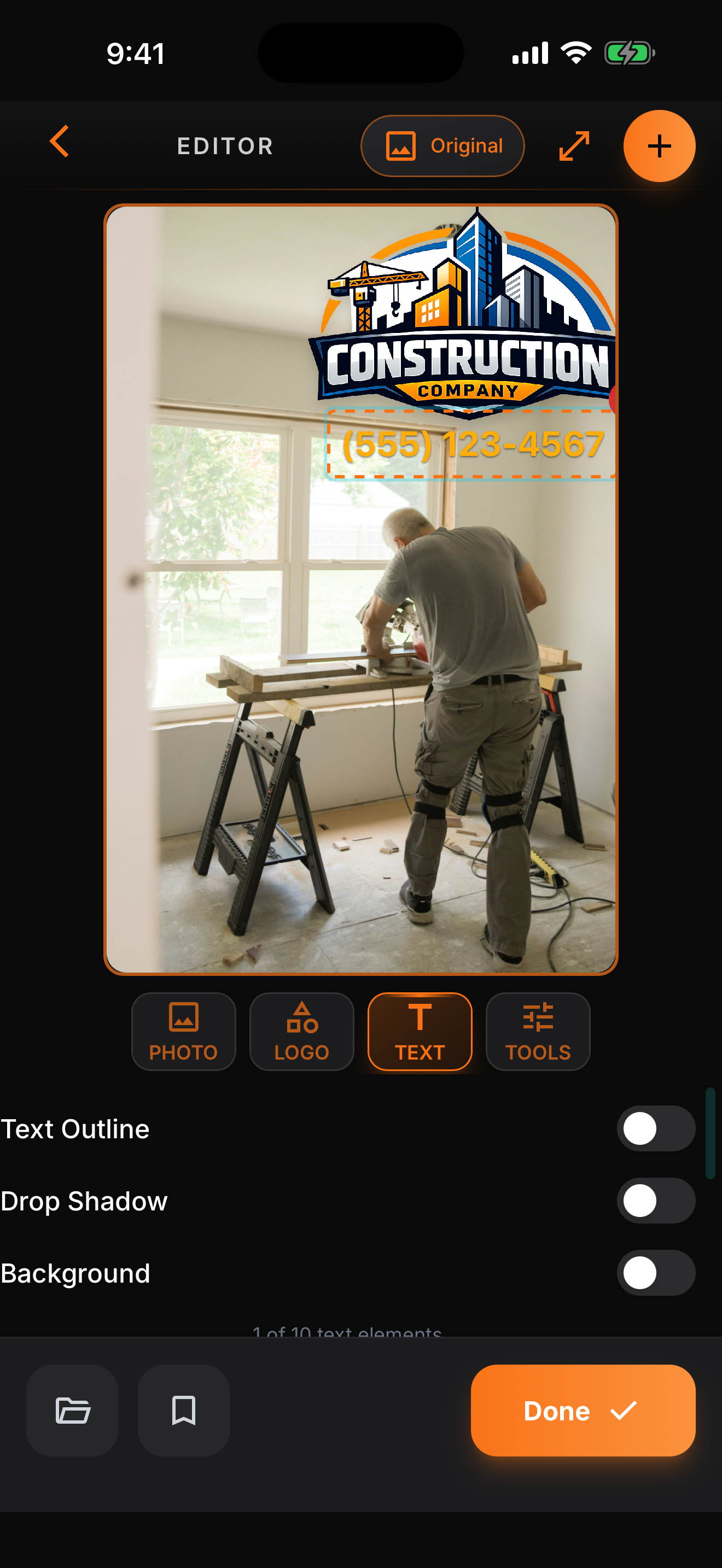 Photo editor with construction company branding