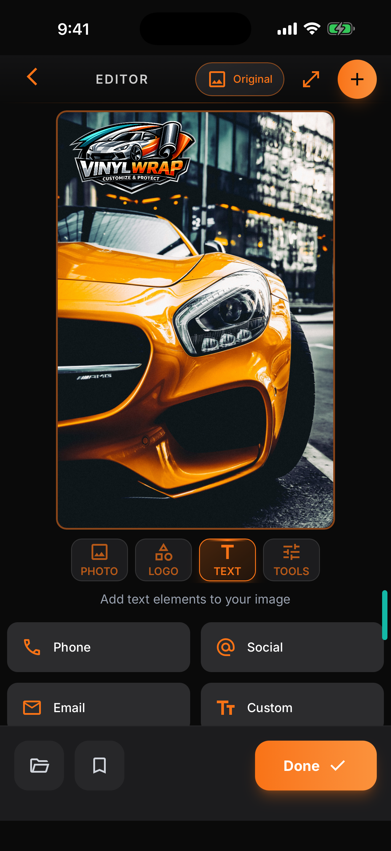 Photo editor with vinyl wrap branding